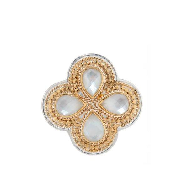 ANNA BECK White Quartz and Mother of Pearl Clover Ring Sz 6 - NIB - Picture 1 of 13